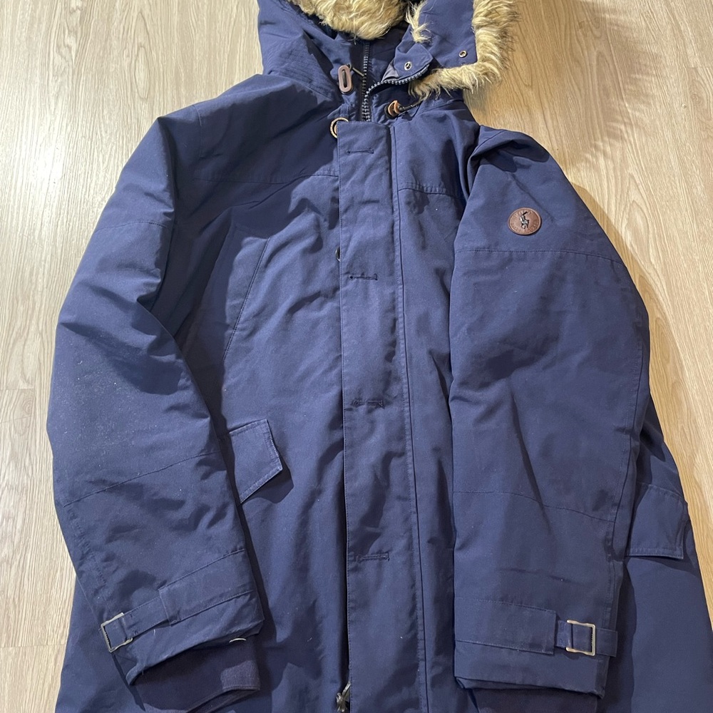Polo by Ralph Lauren Navy Hooded Puffer Parka with Faux Fur Trim